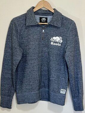 Roots Original Zip Polo Sweatshirt S&P Heathered Grey Size M